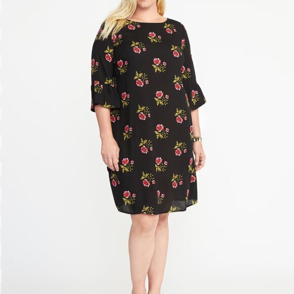 Old Navy Dresses & Skirts - Old Navy Black Floral Ruffle-Sleeve Shift Dress– Size S
